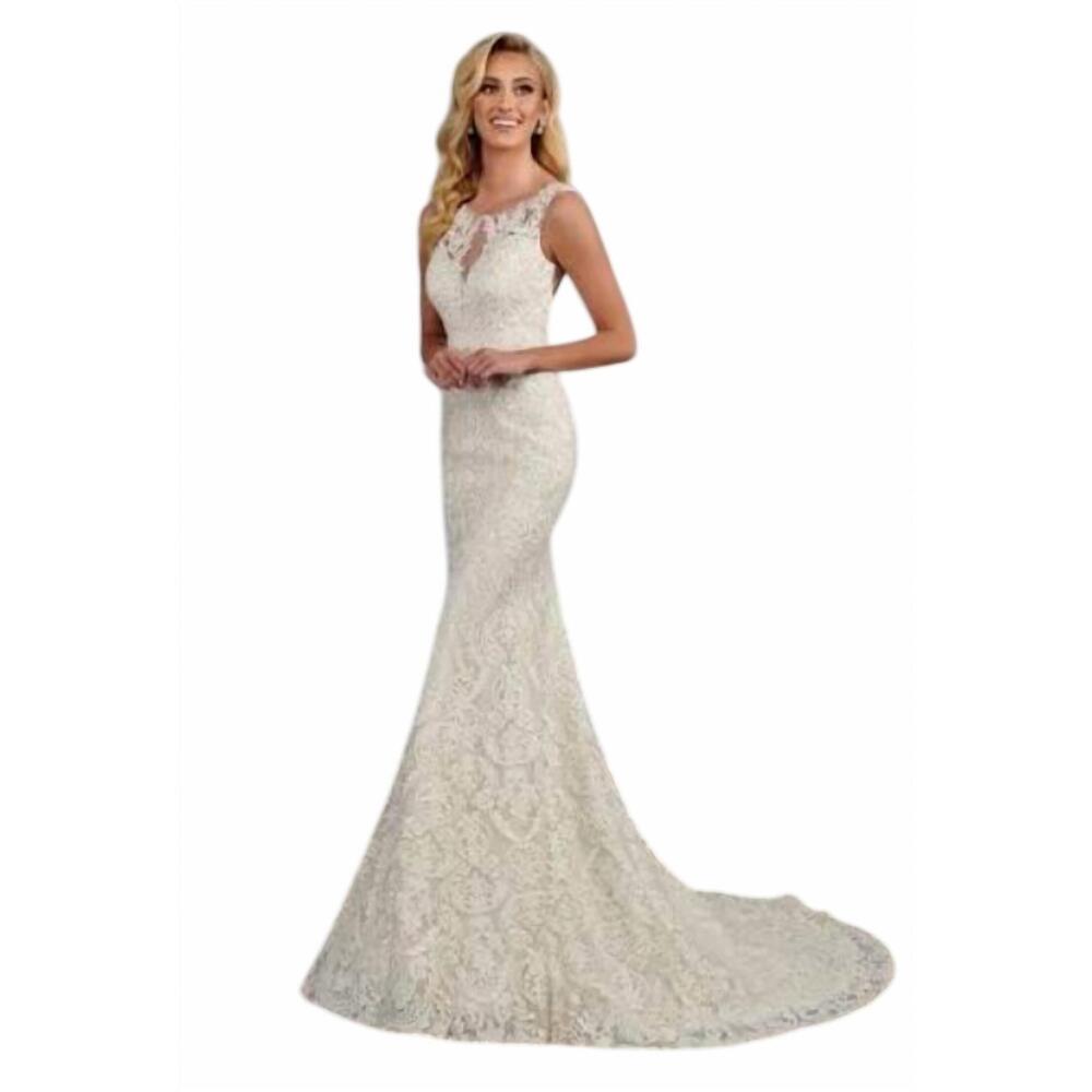 NEW MARY'S BRIDAL fitted high neck wedding dress in ivory